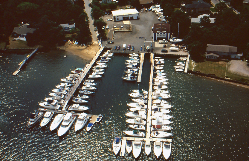 Aerial view of wet boat slips at Fair Haven Marina